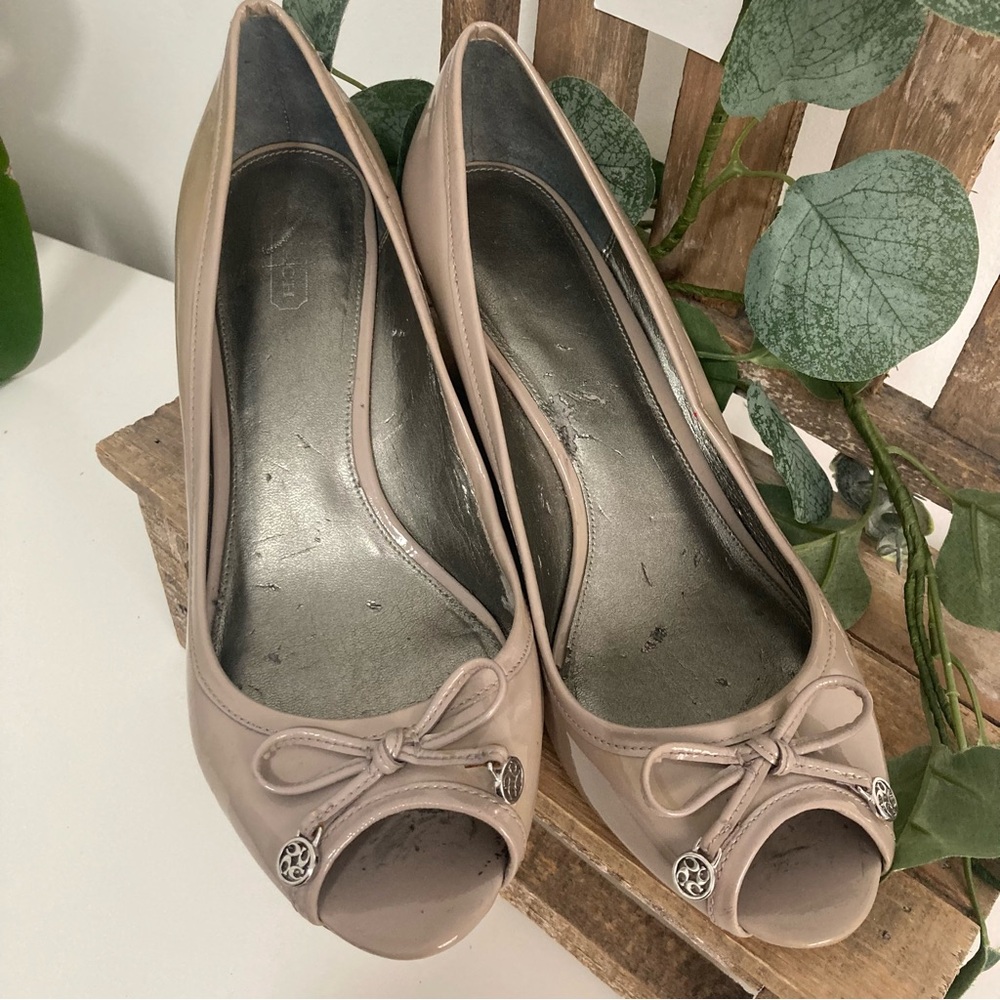 Coach Taupe Peep-Toe Wedge Pumps
